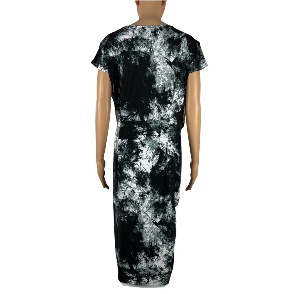 Carmen Marc Valvo Womens XL Dress Short Sleeve Lyrical White Black NWT $88
